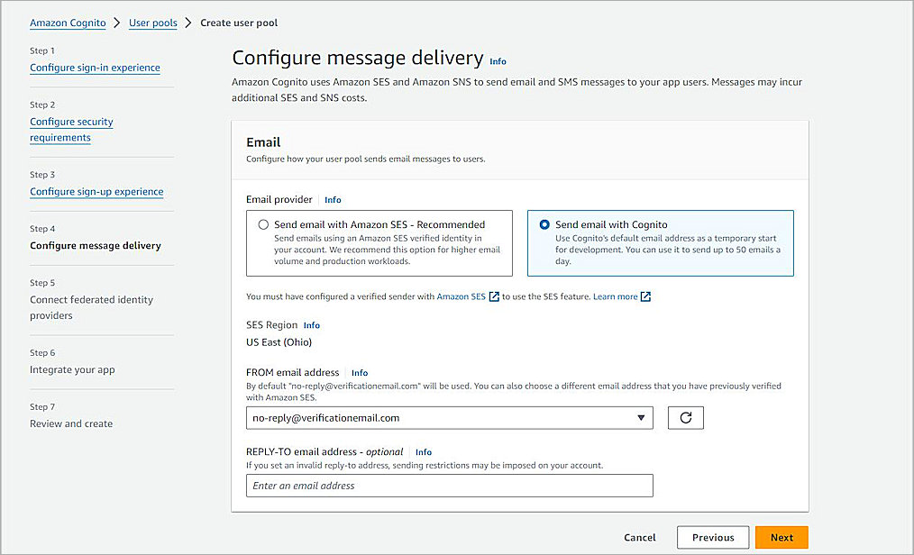 Screenshot of configure message delivery.